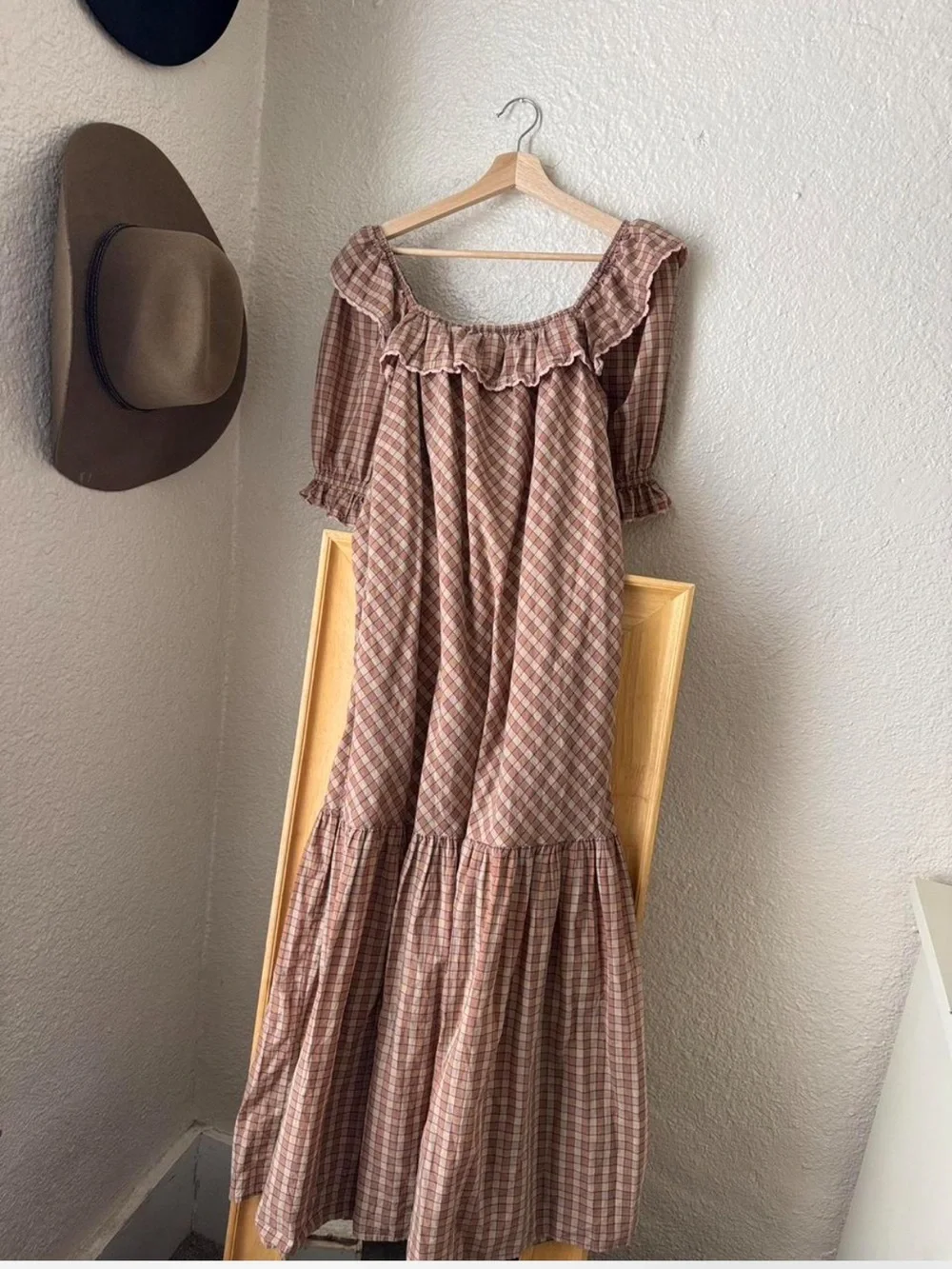 Christy Dawn Maggie Dress in Chestnut Plaid Ruffle Maxi Dress - Picture 1 of 6